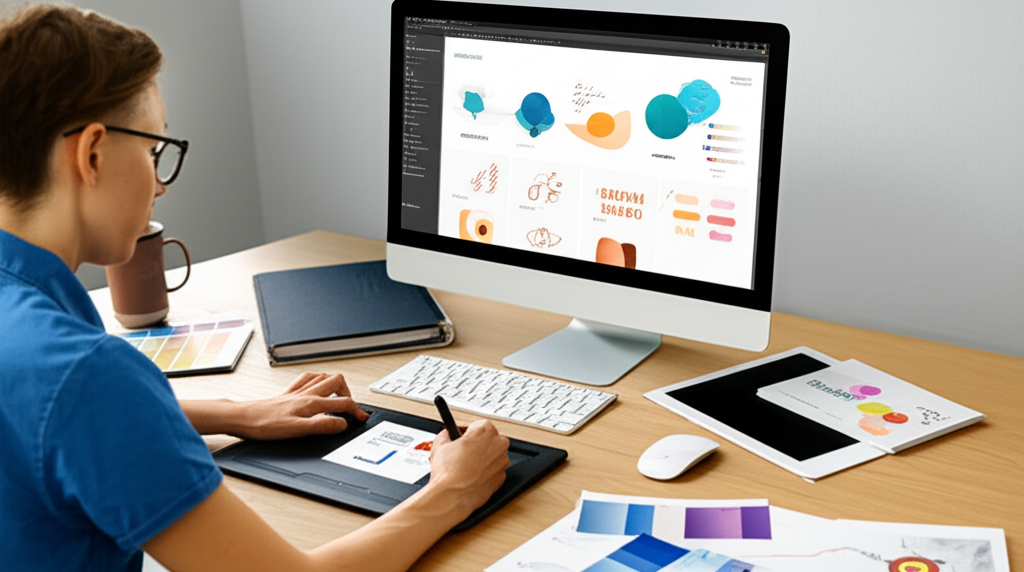 Desainer grafis membuat brand identity